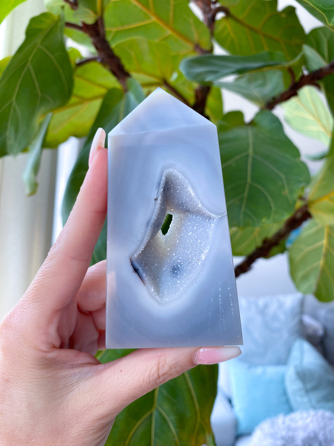 Gray Druzy Agate and Quartz Slice 
