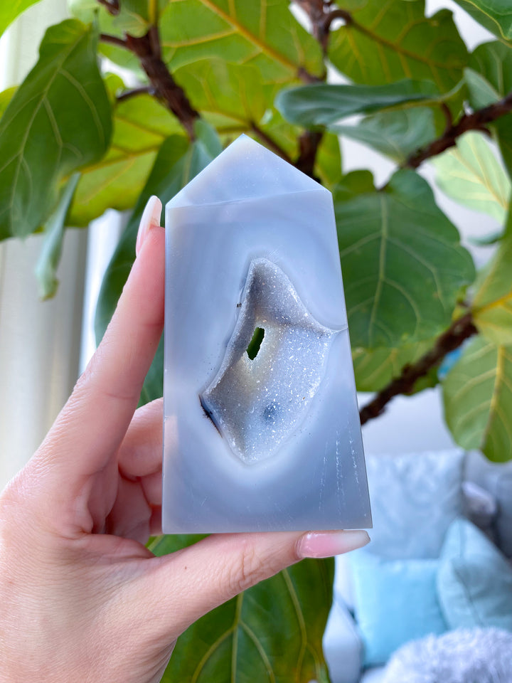 Gray Druzy Agate and Quartz Slice 