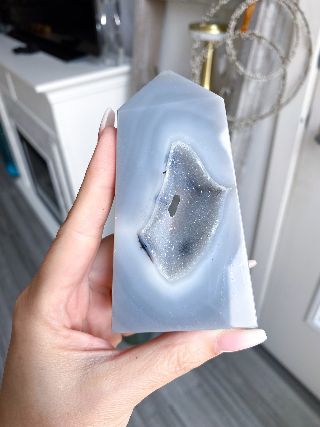 Gray Druzy Agate and Quartz Slice 