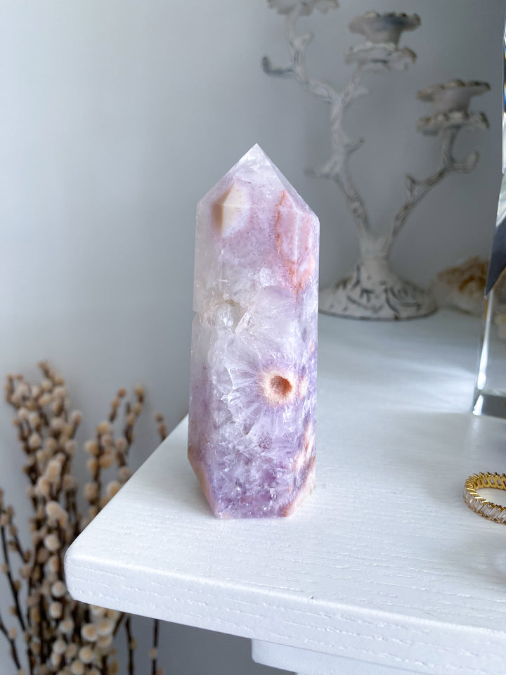 XL Flower Agate and Amethyst Tower #8