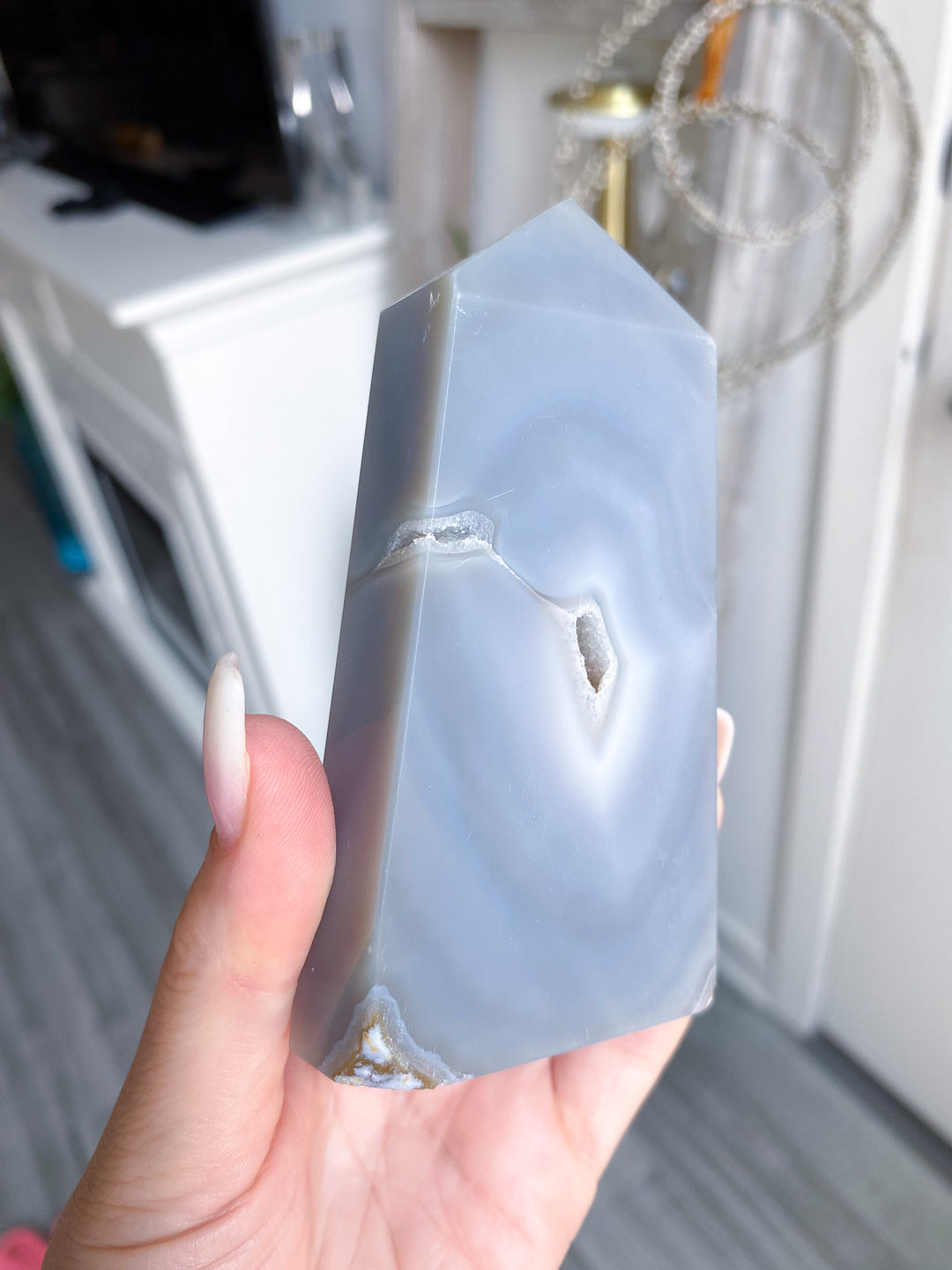 Gray Druzy Agate and Quartz Slice 
