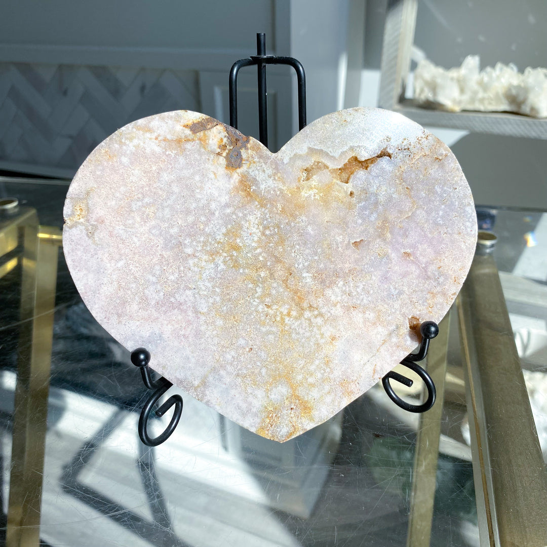 X Large 7" Pink Amethyst Heart on Stand 
