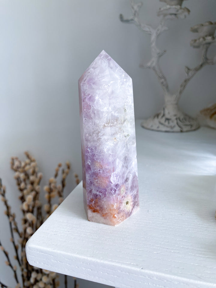 XL Flower Agate and Amethyst Tower #8