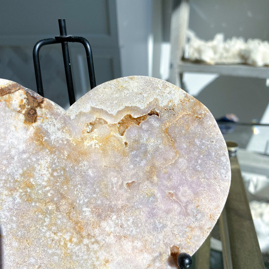 X Large 7" Pink Amethyst Heart on Stand 