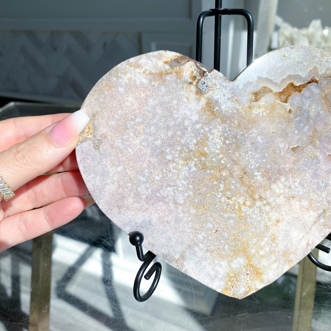 X Large 7" Pink Amethyst Heart on Stand 