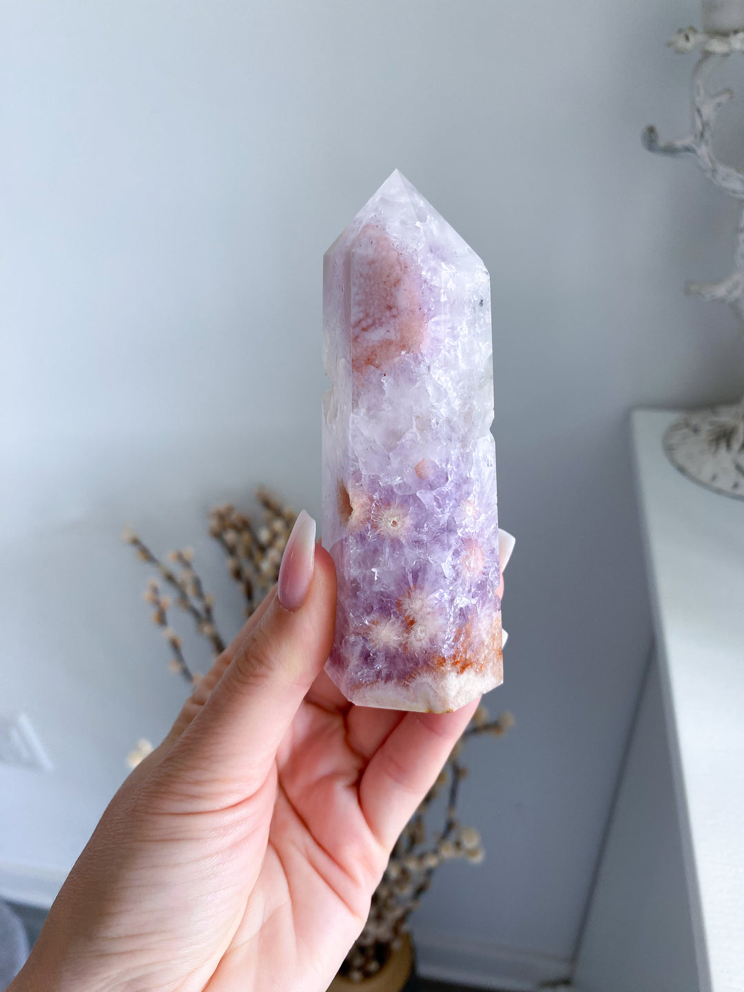 XL Flower Agate and Amethyst Tower #8