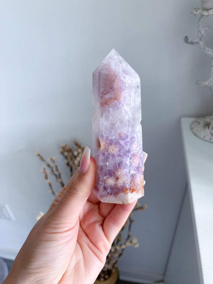 XL Flower Agate and Amethyst Tower #8