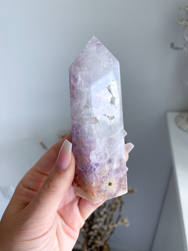 XL Flower Agate and Amethyst Tower #8