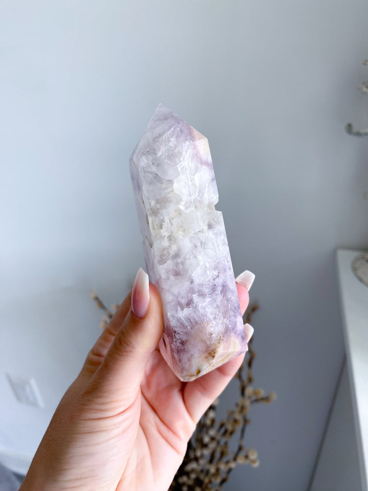 XL Flower Agate and Amethyst Tower #8