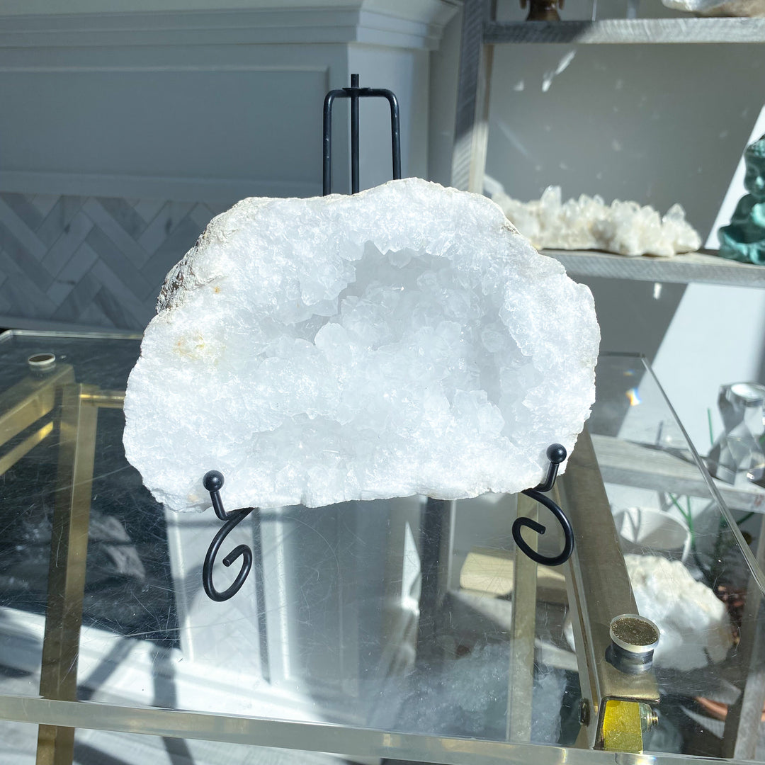 XL White Calcite Geode on Stand 