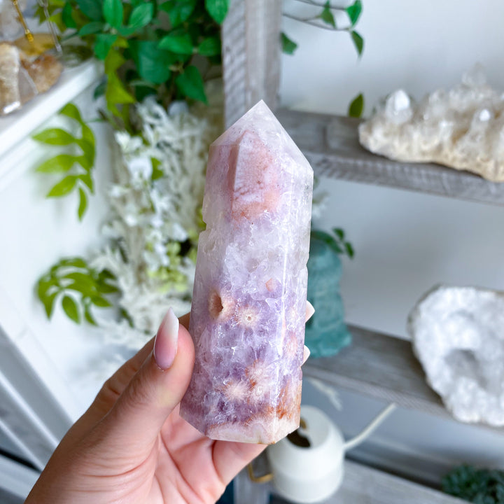XL Flower Agate and Amethyst Tower #8