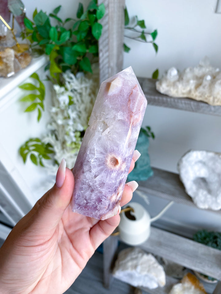 XL Flower Agate and Amethyst Tower #8