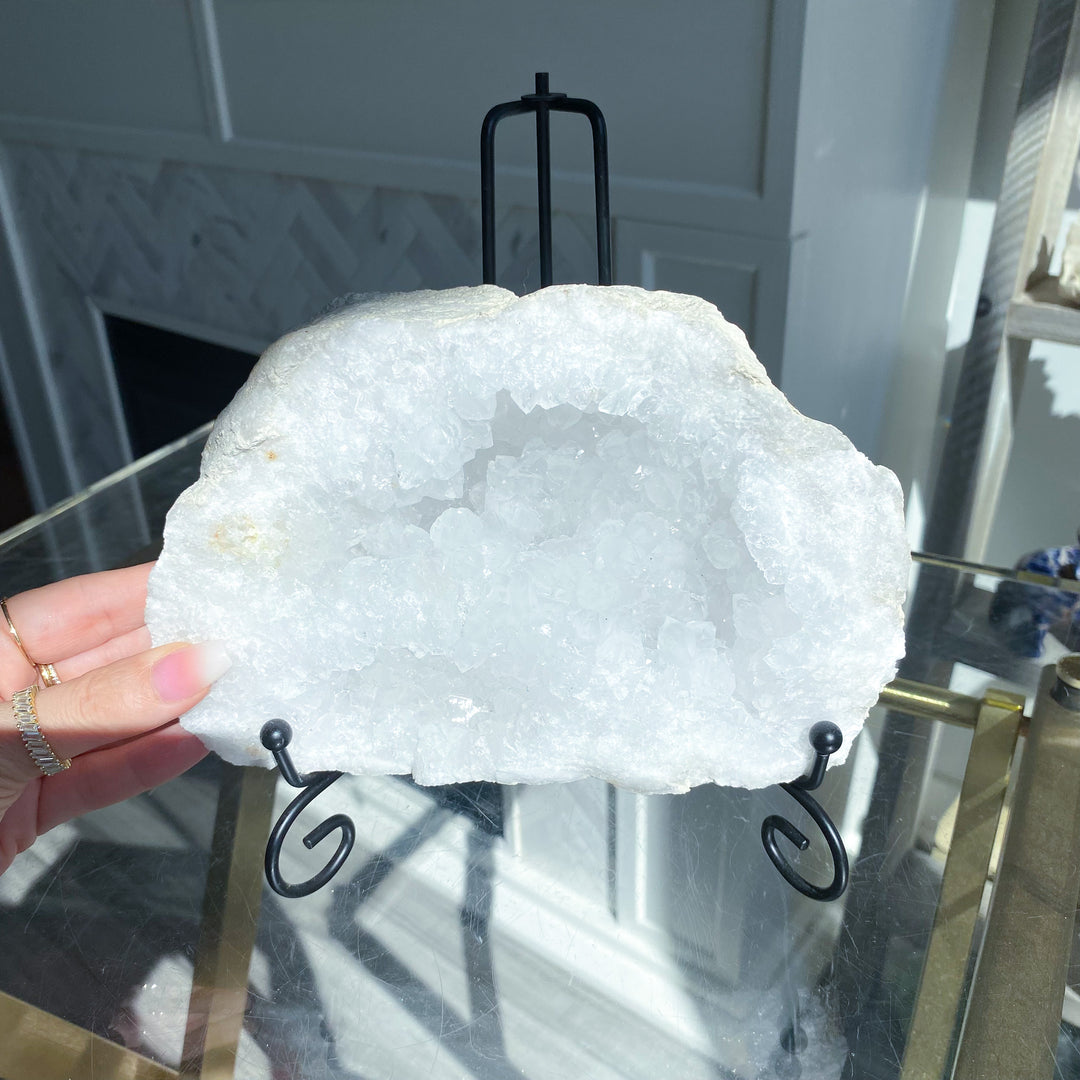 XL White Calcite Geode on Stand 