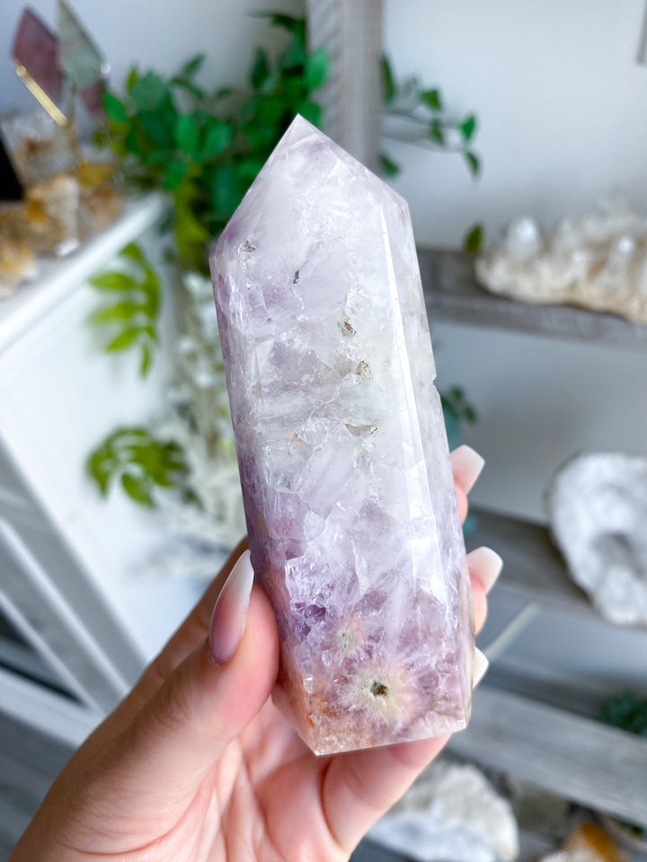XL Flower Agate and Amethyst Tower #8