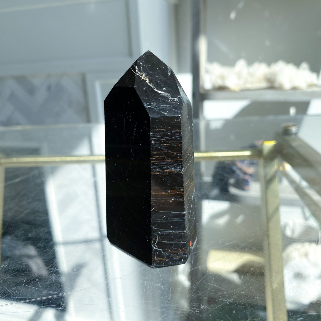 Six Sided Polished Black Tourmaline Tower 
