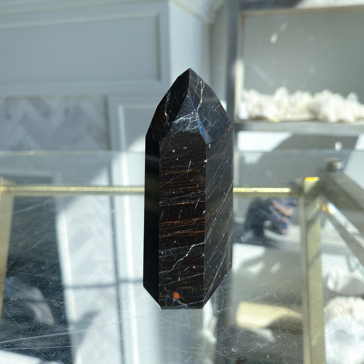 Six Sided Polished Black Tourmaline Tower 