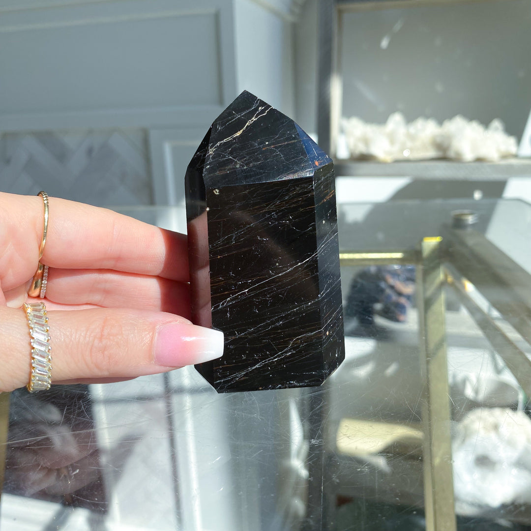 Six Sided Polished Black Tourmaline Tower 