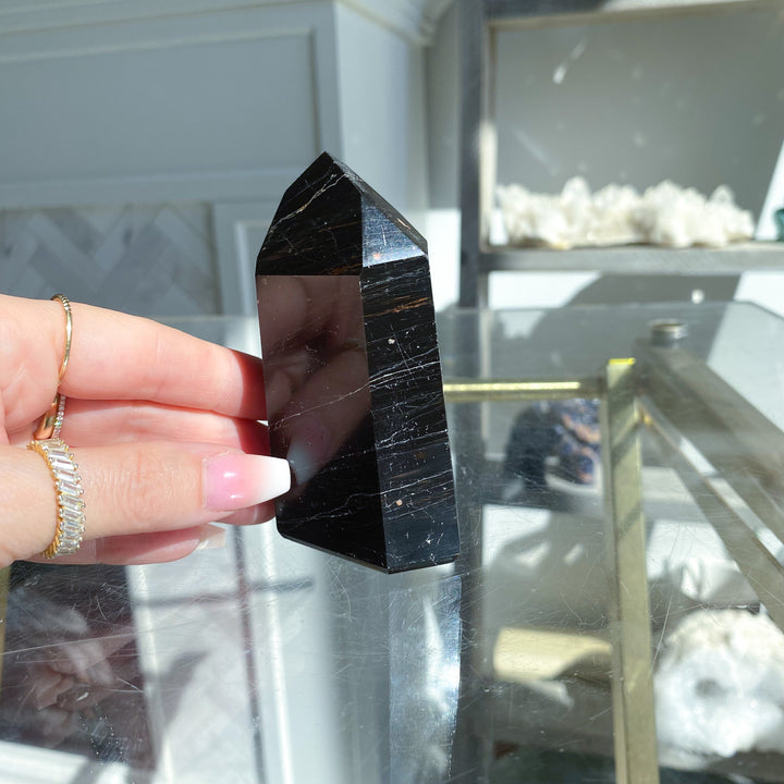 Six Sided Polished Black Tourmaline Tower 