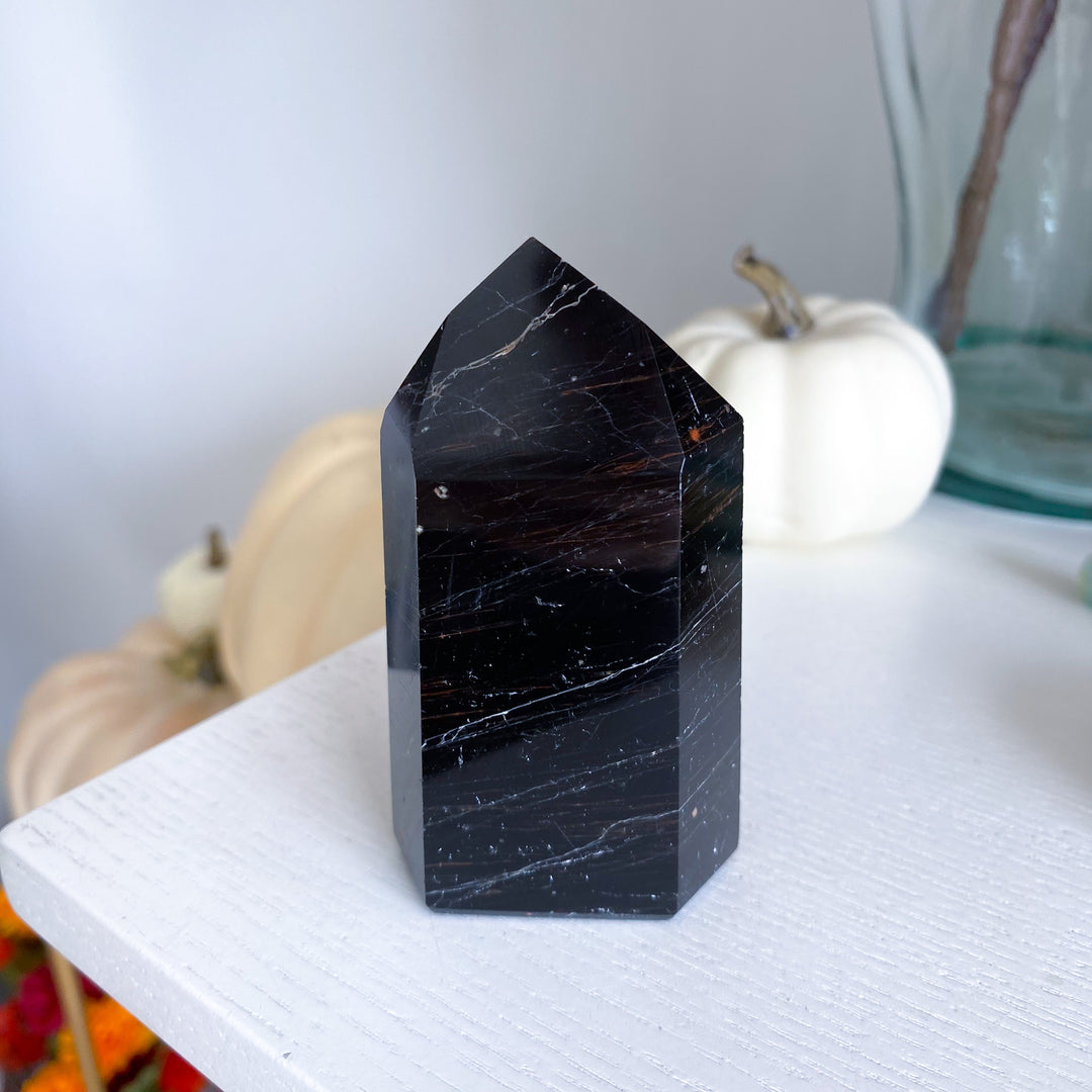 Six Sided Polished Black Tourmaline Tower 