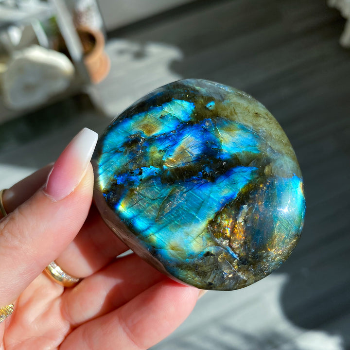 Round Flashy Labradorite Palm Stone 