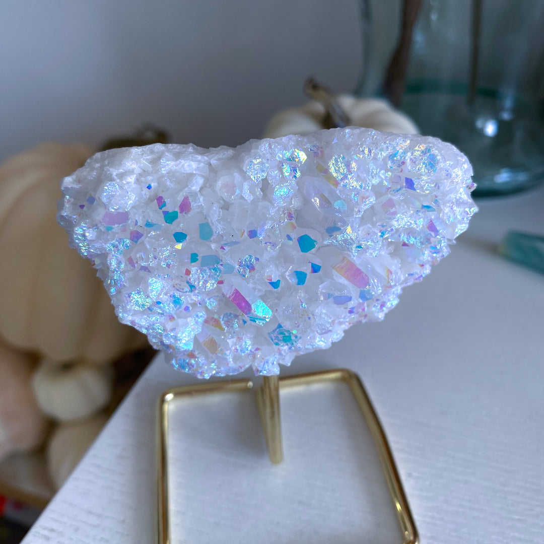 Sparkly Angel Aura Quartz Cluster on Stand 