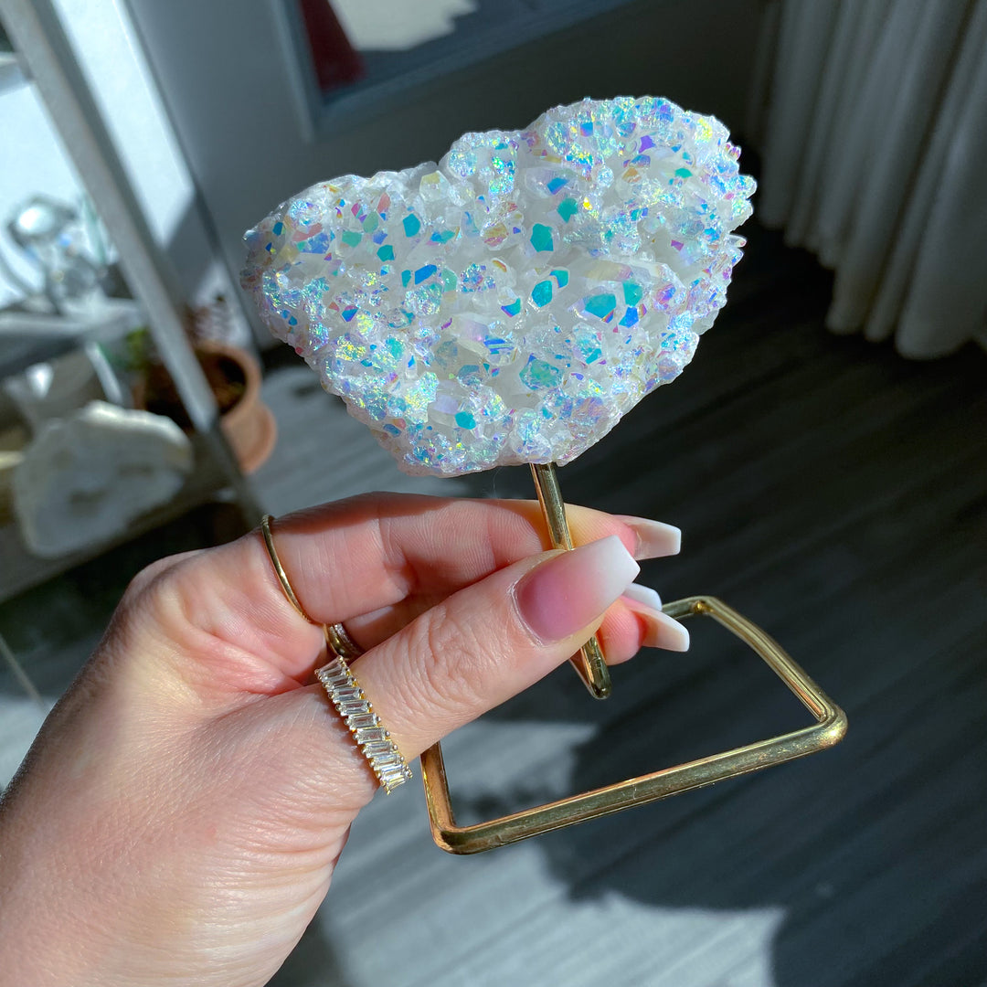 Sparkly Angel Aura Quartz Cluster on Stand 