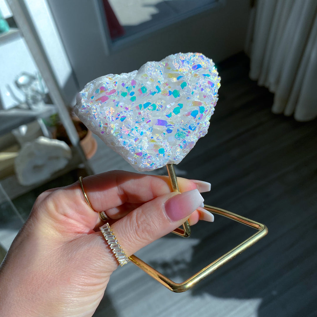 Sparkly Angel Aura Quartz Cluster on Stand 