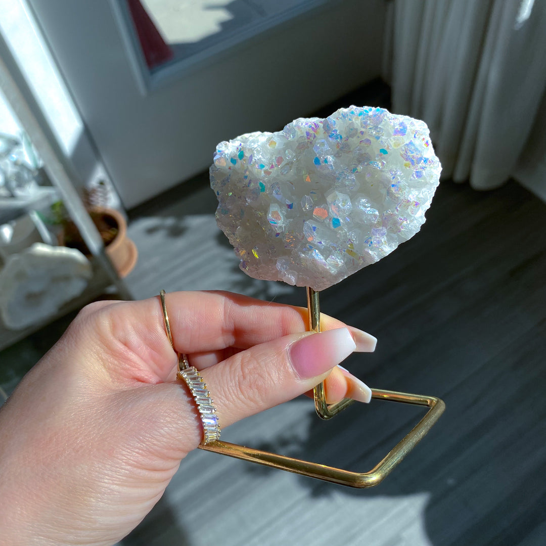 Sparkly Angel Aura Quartz Cluster on Stand 