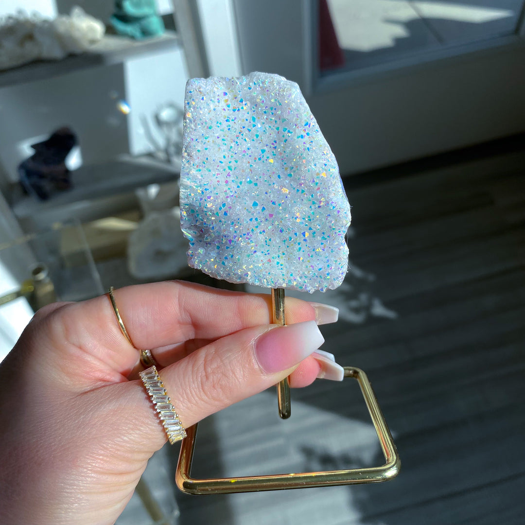 Sparkly Angel Aura Quartz Cluster on Stand 