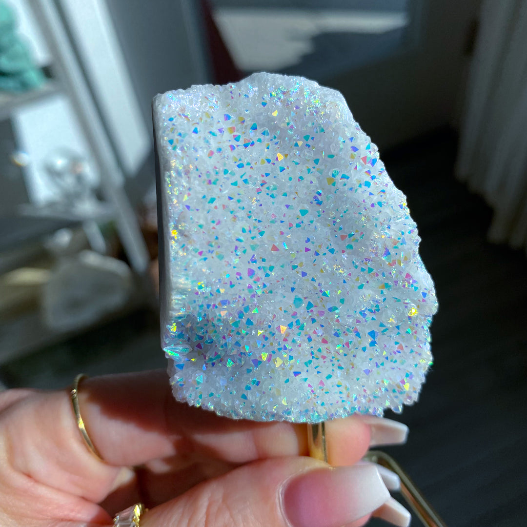 Sparkly Angel Aura Quartz Cluster on Stand 