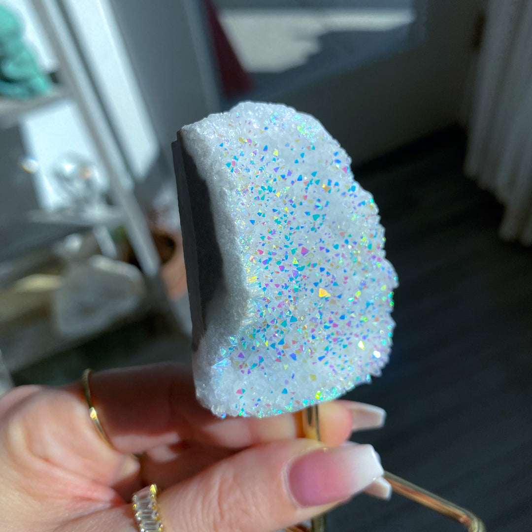 Sparkly Angel Aura Quartz Cluster on Stand 