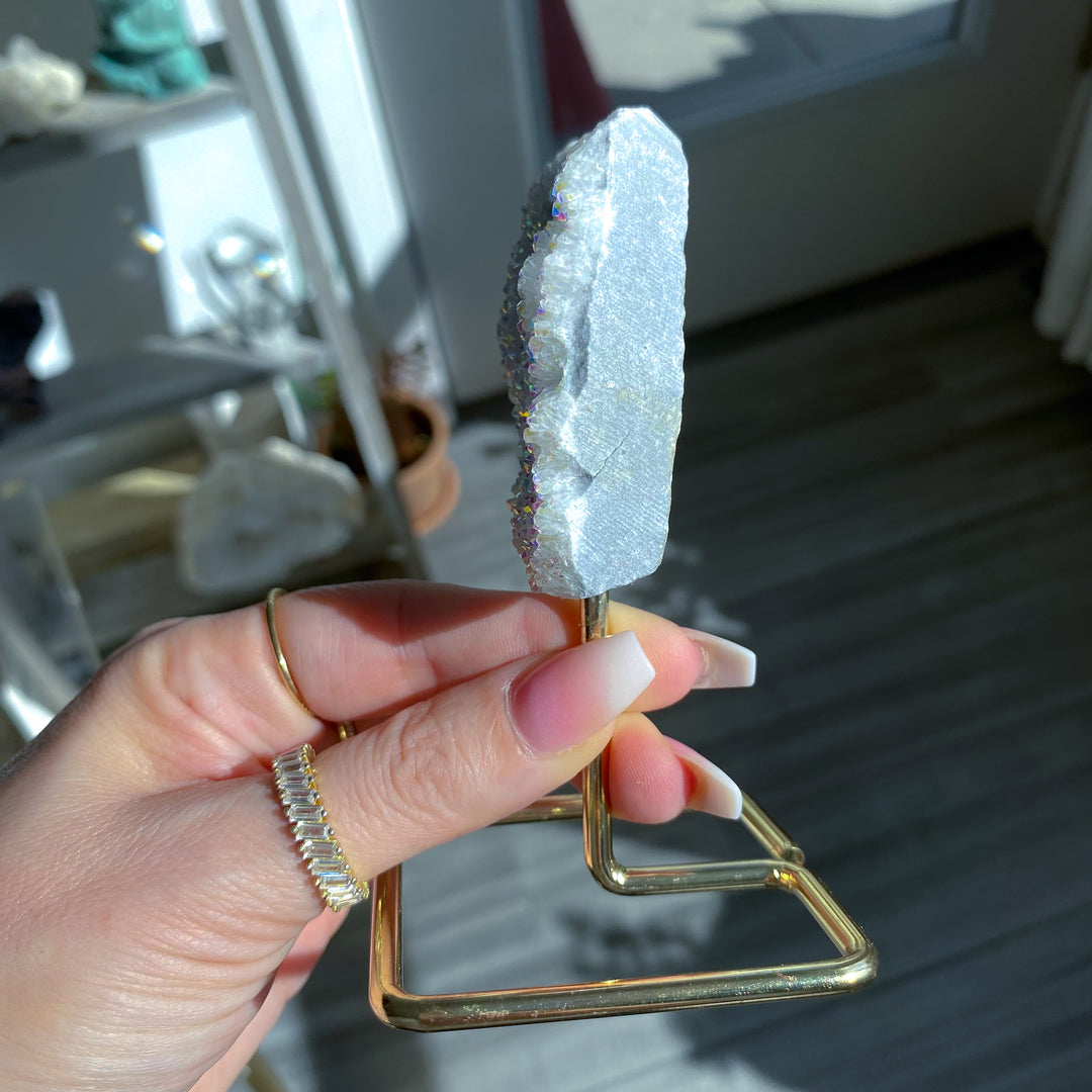 Sparkly Angel Aura Quartz Cluster on Stand 