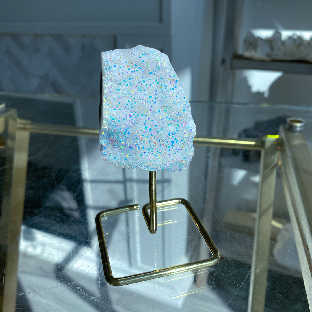 Sparkly Angel Aura Quartz Cluster on Stand 