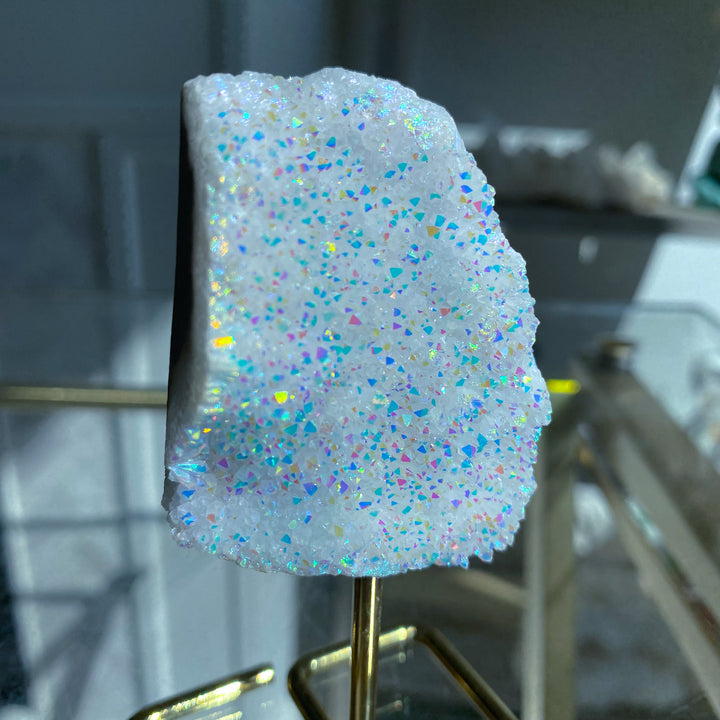 Sparkly Angel Aura Quartz Cluster on Stand 