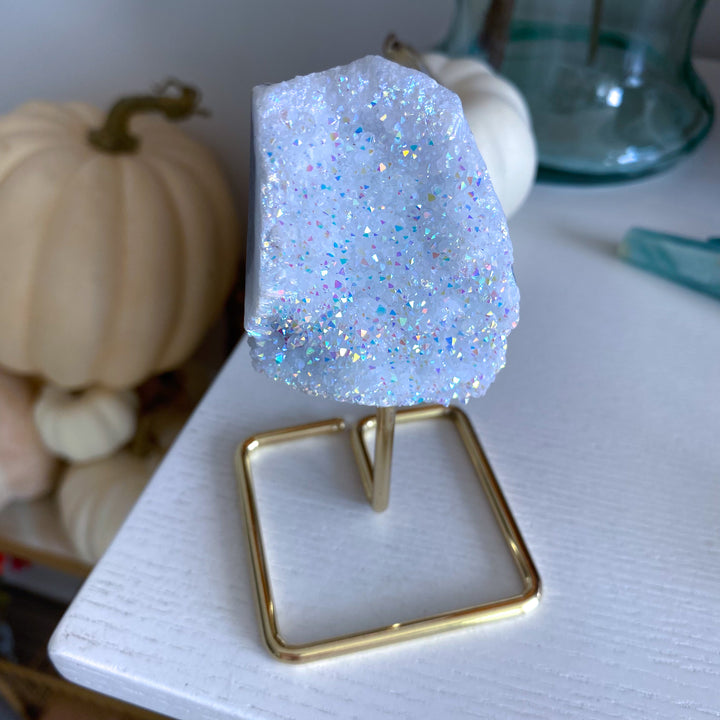 Sparkly Angel Aura Quartz Cluster on Stand 