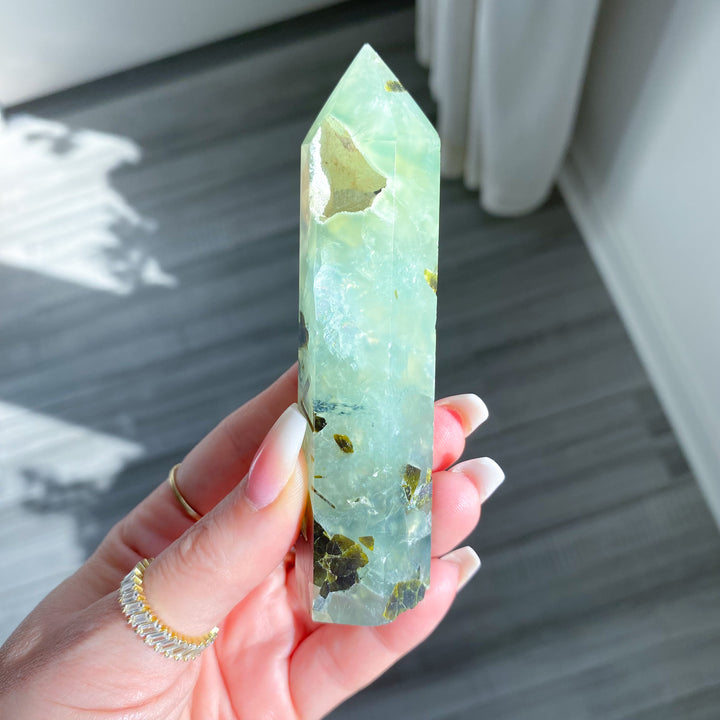 Prehnite with Epidote Portal Tower with Rainbows 