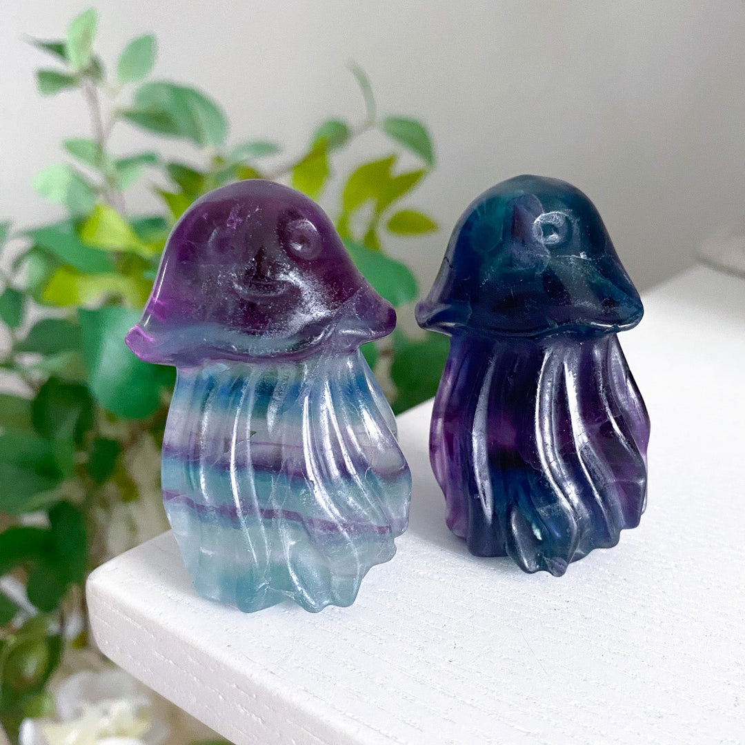 Rainbow Fluorite Jellyfish Carving - Imperfect