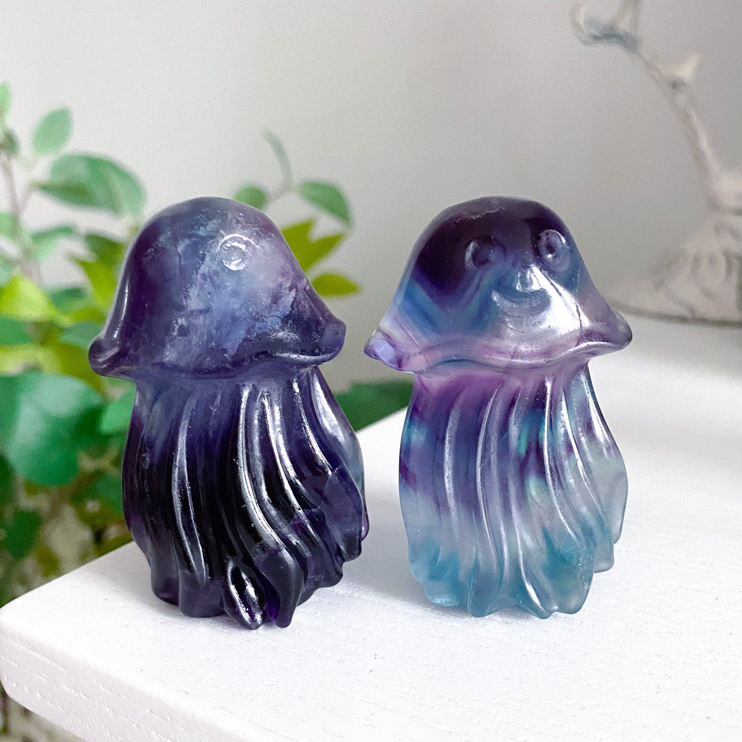 Rainbow Fluorite Jellyfish Carving - Imperfect
