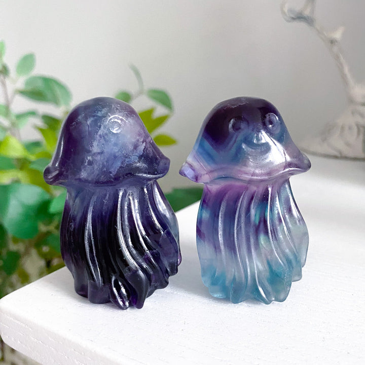 Rainbow Fluorite Jellyfish Carving - Imperfect