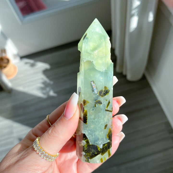 Prehnite with Epidote Portal Tower with Rainbows 
