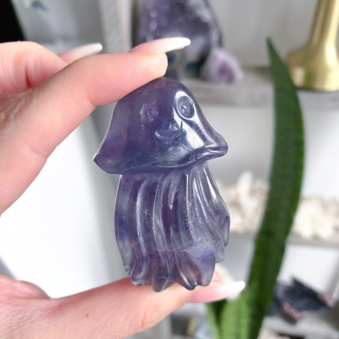 Rainbow Fluorite Jellyfish Carving - Imperfect