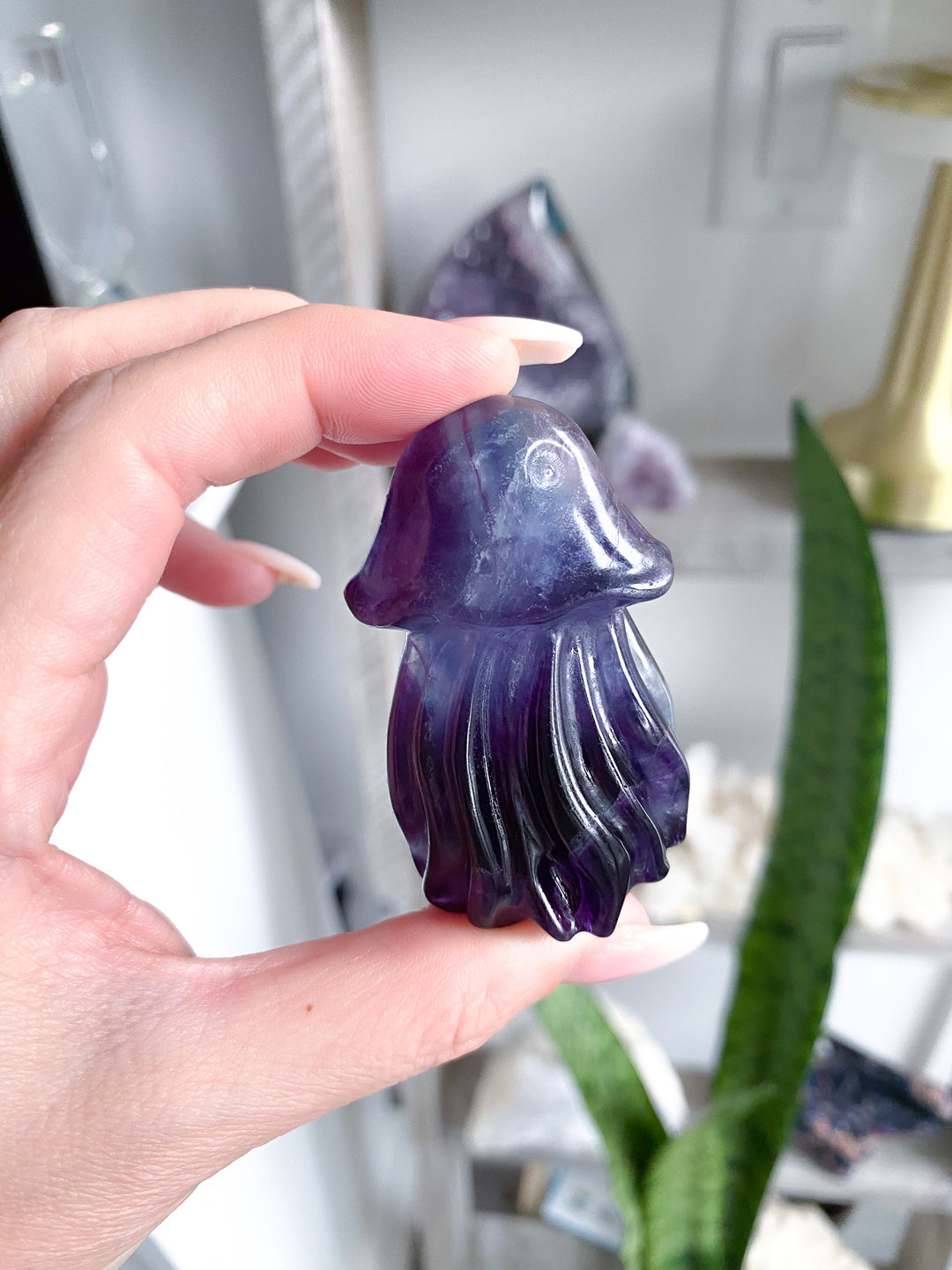 Rainbow Fluorite Jellyfish Carving - Imperfect