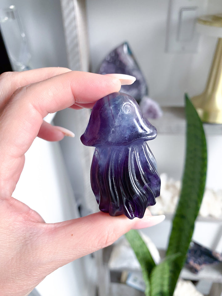 Rainbow Fluorite Jellyfish Carving - Imperfect