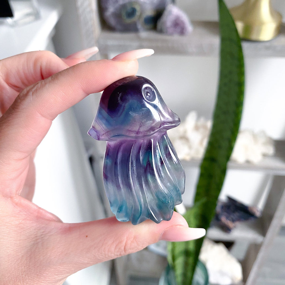 Rainbow Fluorite Jellyfish Carving - Imperfect