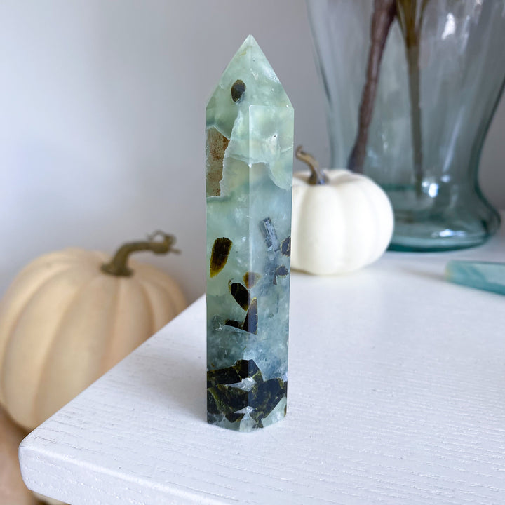 Prehnite with Epidote Portal Tower with Rainbows 