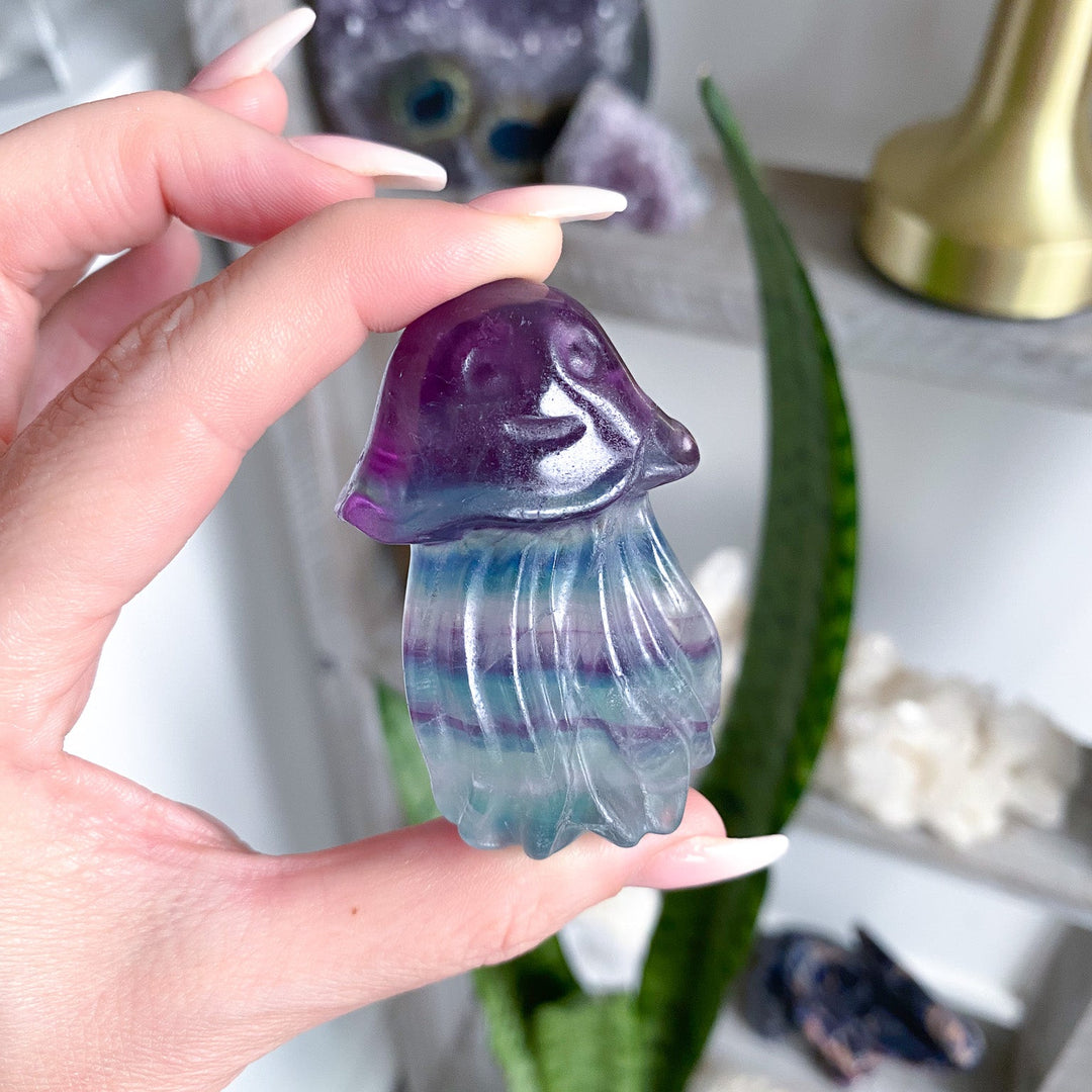 Rainbow Fluorite Jellyfish Carving - Imperfect