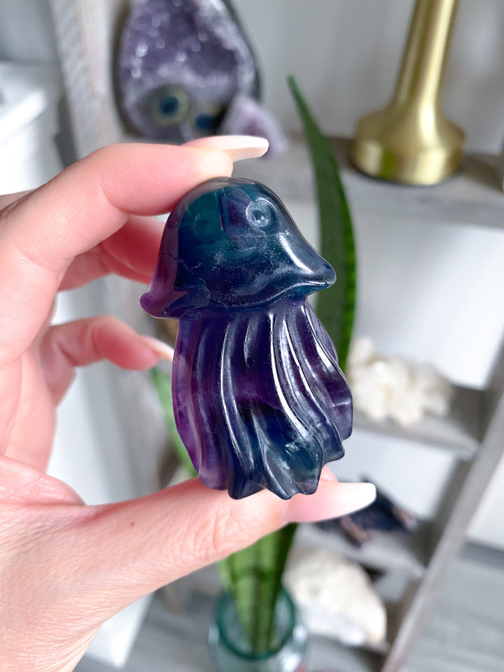 Rainbow Fluorite Jellyfish Carving - Imperfect