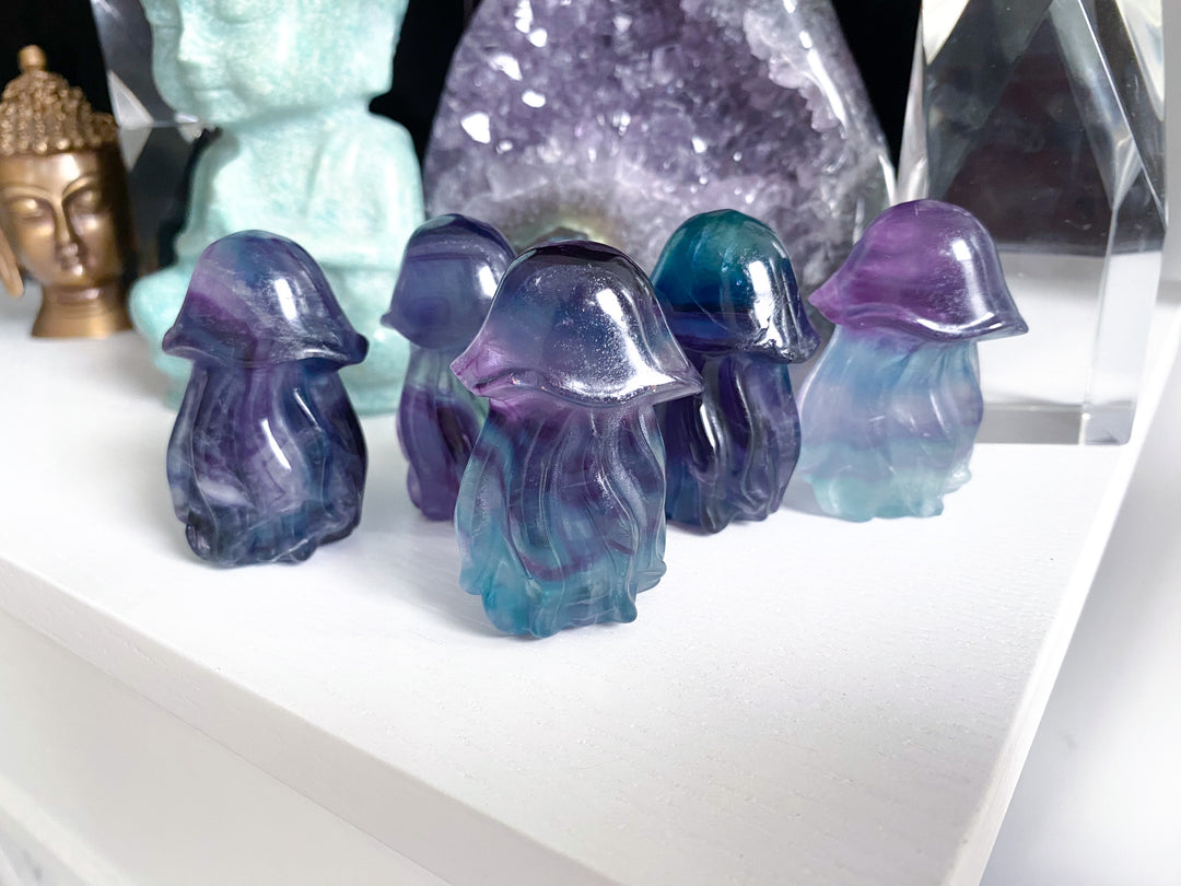 Rainbow Fluorite Jellyfish Carving - Imperfect