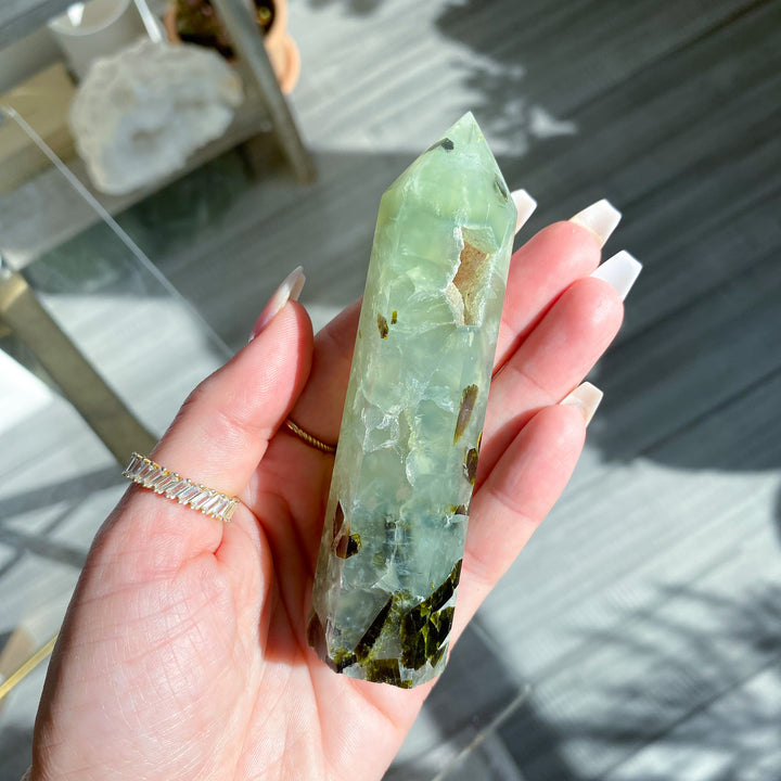 Prehnite with Epidote Portal Tower with Rainbows 