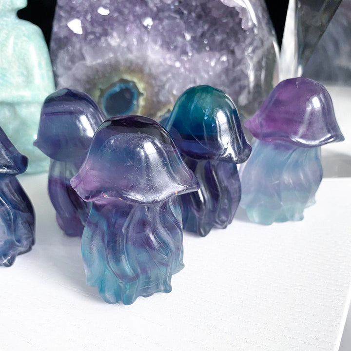 Rainbow Fluorite Jellyfish Carving - Imperfect